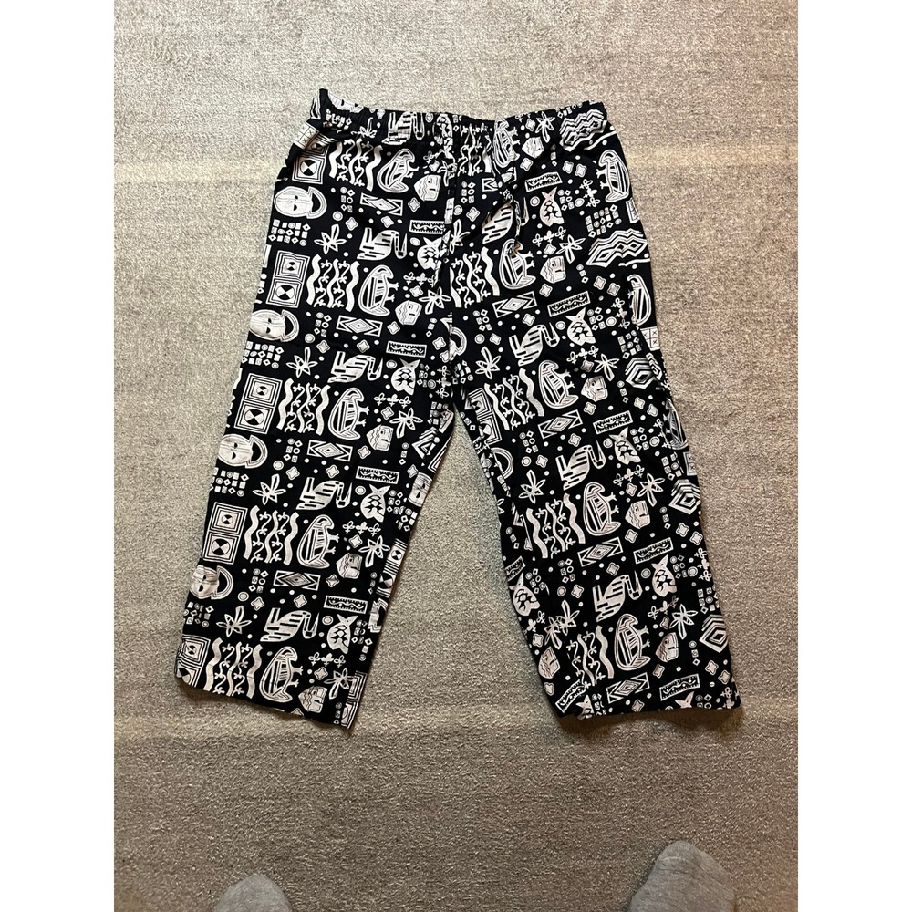 Nick & Sarah Tribal Print Cropped Pants Black White Cotton Linen Size M Boho